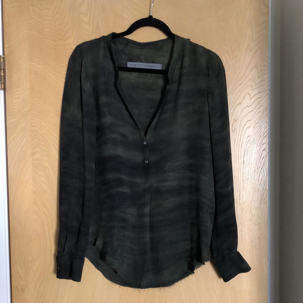 Raquel Allegra Tie Dye Green Silk Long Sleeve Top